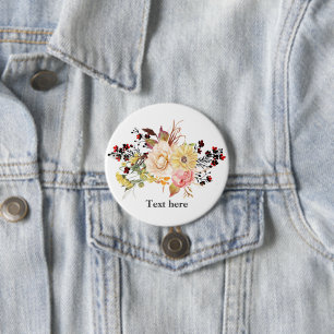 Romantische Aquarellfarben-Blume, böhmisch-blumenr Button