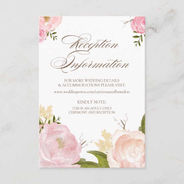 Romantische Aquarellfarben-Blume Empfang-Karte Begleitkarte (Vorderseite)