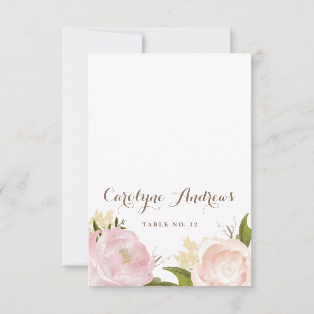 Romantische Aquarellfarben Blume Hochzeit Platzkar Einladung (Vorderseite)