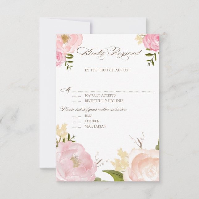 Romantische Aquarellfarben-Blume Hochzeitsfeier RSVP Karte (Vorderseite)