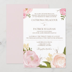 Romantische Aquarellfarben-Blume Hochzeitsfeiern I Einladung