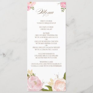 Romantische Aquarellfarben-Blume Hochzeitskarte Menükarte