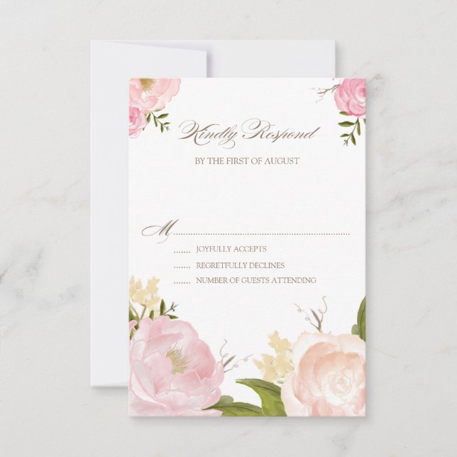 Romantische Aquarellfarben-Blume mit RSVP-Karte RSVP Karte (Vorderseite)