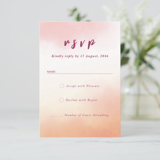 Romantische Aquarellfarben farbige Hochzeit RSVP Dankeskarte (Stehend Vorderseite)