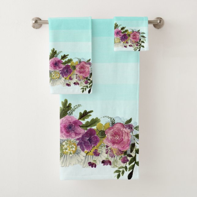Romantische, Aquarellfarben, gestrichen Badhandtuch Set (Insitu)