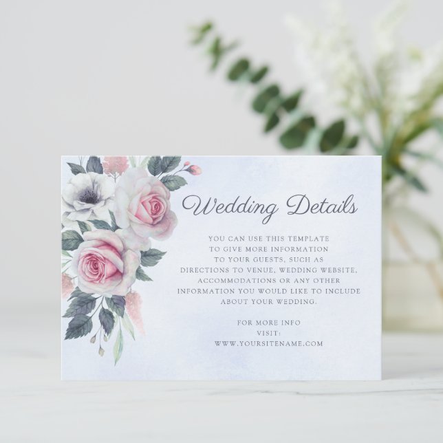 Romantische Aquarellfarben Rose Blaue Hochzeiten D Begleitkarte (Stehend Vorderseite)