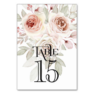 Romantische Aquarellfarben-Rose Hochzeitsempfang Tischnummer