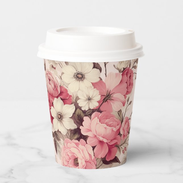 Romantische Aquarellfarben Rosen und Appellerbüche Pappbecher (Vorderseite)