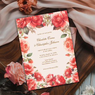 Romantische Aquarellfarben-Rote Rosen Blumenhochze Einladung