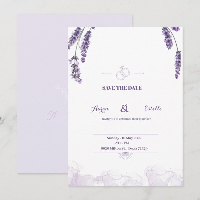 Romantische Aquarelllavender Floral Wedding Invita Einladung (Vorne/Hinten)