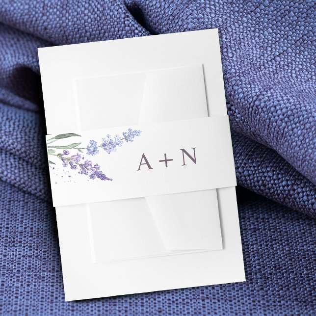 Romantische Aquarelllavene Floral Monogram Einladungsbanderole (Romantic Watercolor Lavender Floral Monogram Invitation Belly Band)