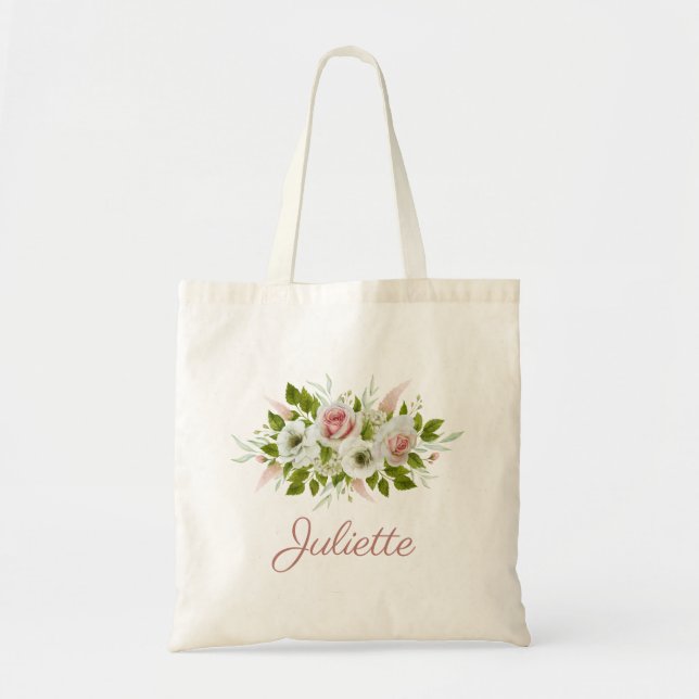 Romantische Aquarellmühle Blumenzwiebelmädchen Tragetasche (Vorne)