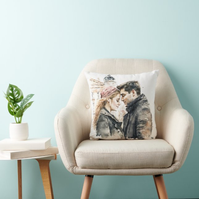 Romantische Aquarellpaare in Paris - Valentine Kissen (Stuhl )
