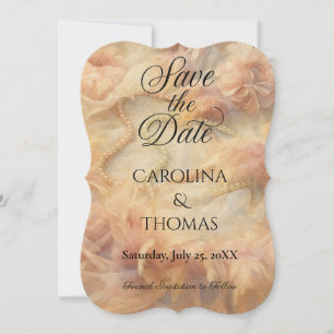 Romantische Aquarellpearls Feathers Wedding Save The Date