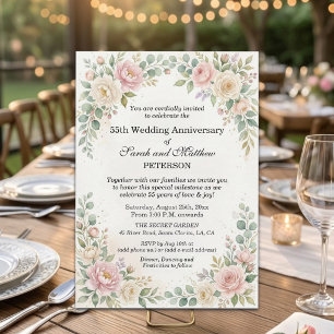 Romantische Aquarellrosen 55. Hochzeitstag Einladung