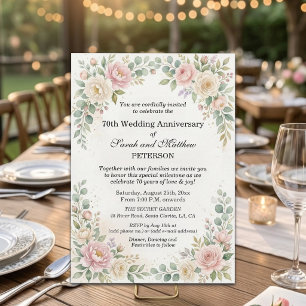 Romantische Aquarellrosen 70. Hochzeitstag Einladung
