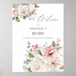 Romantische Aquarellrosen Willkommen Poster