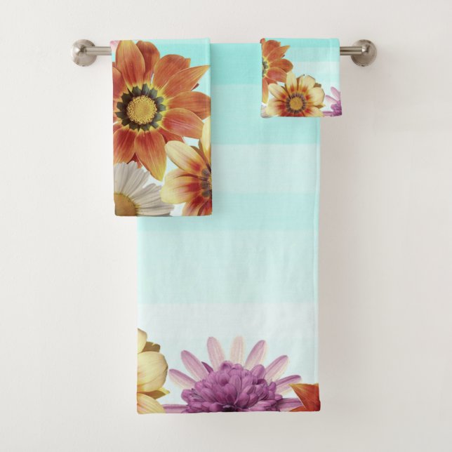 Romantische, Aquarellstreifen, Blume Badhandtuch Set (Insitu)