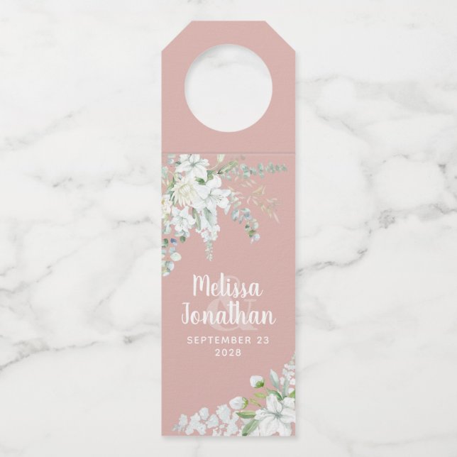 Romantische Aquarellwein Blume Hochzeit Brauch Flaschenanhänger (Vorderseite)