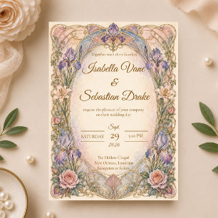 Romantische Art Nouveau Iris Hochzeit Einladung