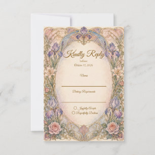 Romantische Art Nouveau Iris Hochzeit RSVP Karte