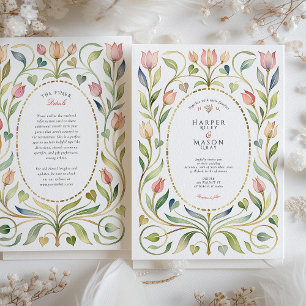 Romantische Art Nouveau Tulpe & Herzen Goldene Hoc Einladung