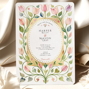 Romantische Art Nouveau Tulpe & Herzen Goldene Hoc Einladung