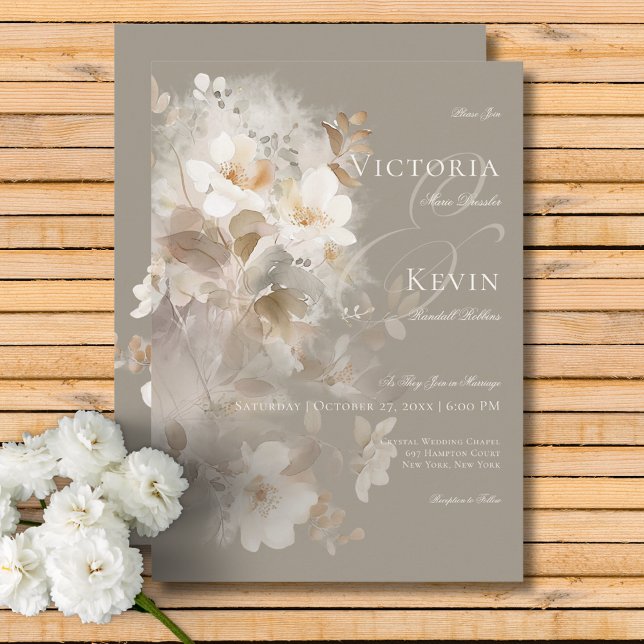 Romantische ätherische neutrale Beige-Blumenhochze Einladung (Romantic Ethereal Neutral Beige Floral Wedding Invitation)