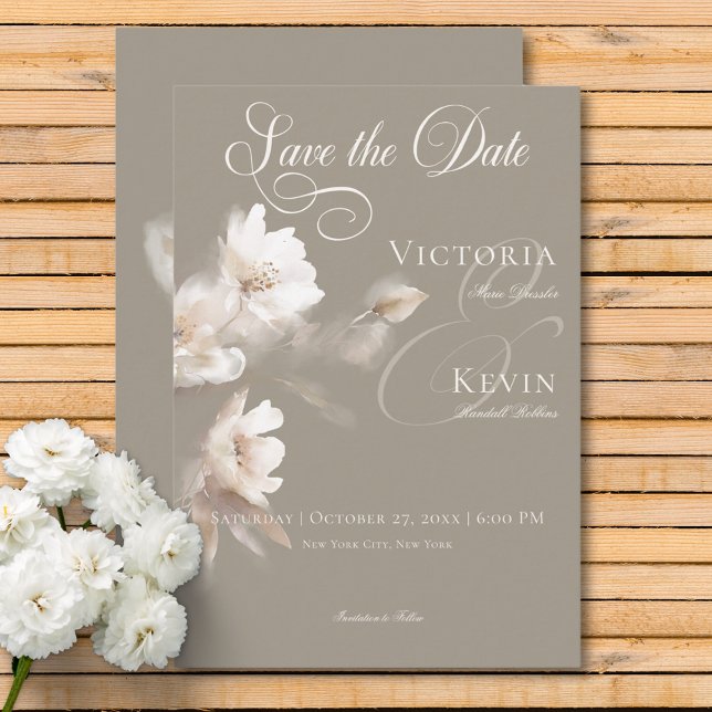 Romantische ätherische neutrale Beige-Blumenhochze Save The Date (Romantic Ethereal Neutral Beige Floral Wedding Save The Date)