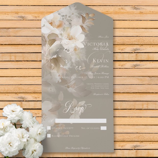 Romantische ätherische neutrale Beige Flora Kein A All In One Einladung (Romantic Ethereal Neutral Beige Floral No Dinner All In One Invitation)