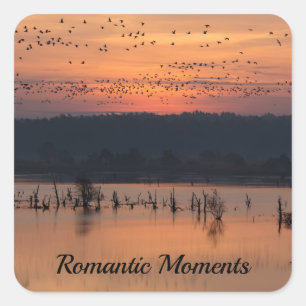 Romantische Augenblicke Vögel bei Sonnenaufgang Fo Quadratischer Aufkleber