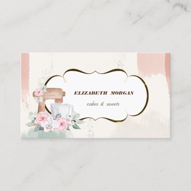 Romantische Bäckerei ,Aquarellmischer Blume Visitenkarte (Vorderseite)