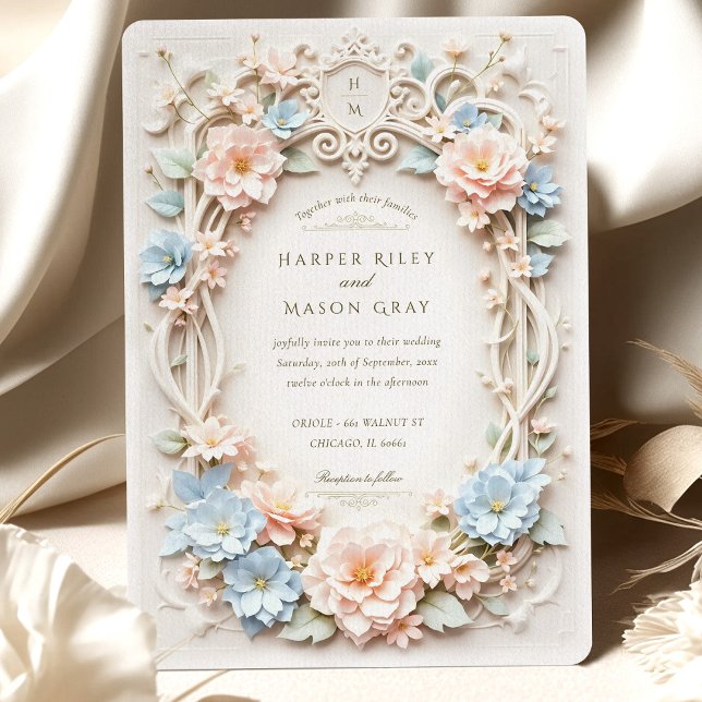 Romantische barocke Hochzeit mit floralen Akzenten Einladung (Von Creator hochgeladen)