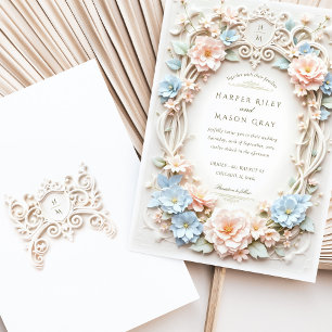 Romantische barocke Hochzeit mit floralen Akzenten Einladung