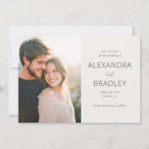 Romantische Beige Elegante Foto Save The Date