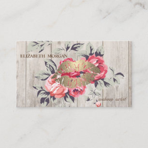 Romantische Berufliche Blüten, Lippen, Holztextur Visitenkarte