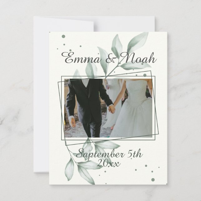 Romantische Blätter Fotovorlage Hochzeit Vielen Da Save The Date (Vorderseite)