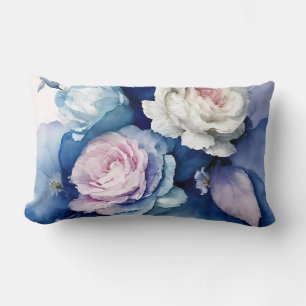 Romantische Blau- und Wasserfarben-Rose Lendenkissen
