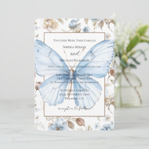 Romantische blaue Blumen Blätter Schmetterling Hoc Einladung