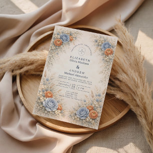 Romantische blaue Blumenhochzeit Einladung