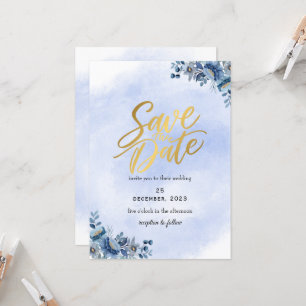 Romantische blaue Blumenhochzeit - Save-the-Date Einladung