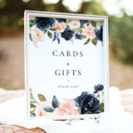 Romantische blaue Blumenkarten und Geschenkschild Poster