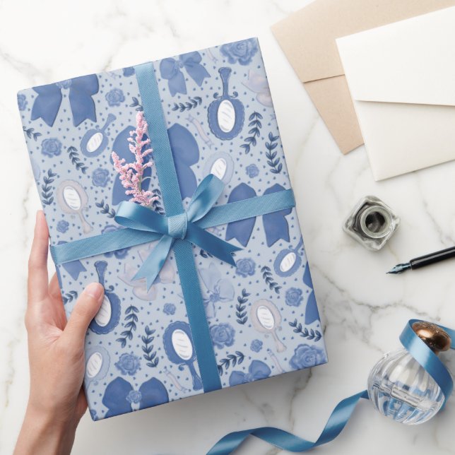 Romantische blaue Bögen und Rose Geschenkpapier (Schenken)