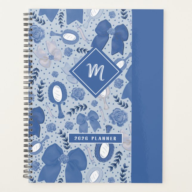 Romantische blaue Bögen und Rose Planer (Vorderseite)