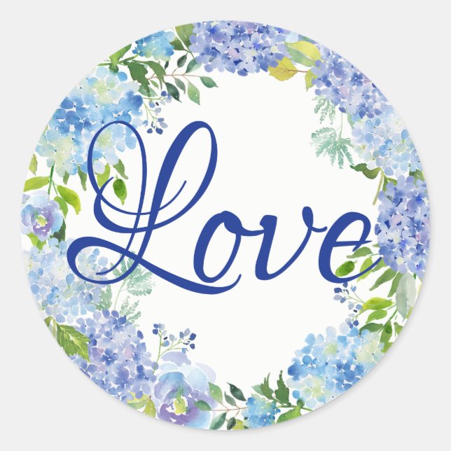 Romantische blaue Flora Liebe Umschlag Aufkleber (Vorderseite)