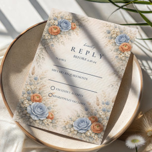 Romantische blaue florale Hochzeit RSVP Karte