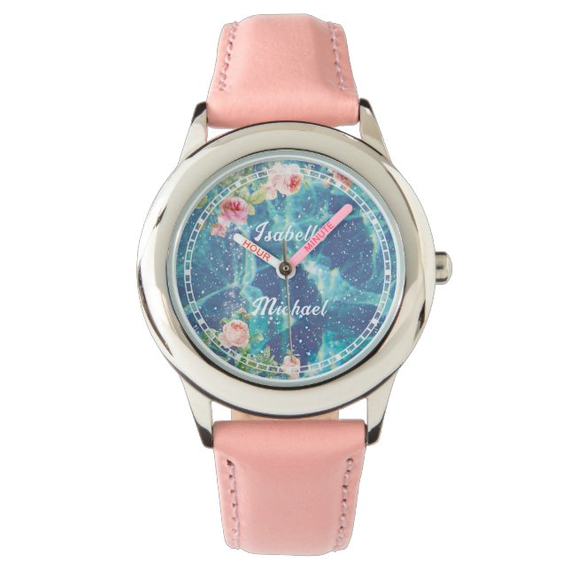 Romantische blaue, kundenspezifische Namen Armbanduhr (Vorderseite)