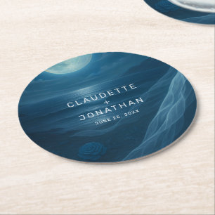 Romantische blaue mondhelle Strandhochzeit mit ben Runder Pappuntersetzer