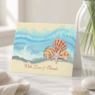 Romantische blaue Ozeanwelle & Muscheln Hochzeit Dankeskarte