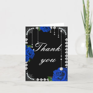 Romantische blaue Rose und Diamanten Danke Karte
